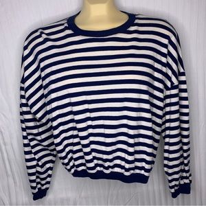 Guess Jeans VTG Cropped Top Tee T Shirt Long Sleeve Mariner Striped Blue Sz L